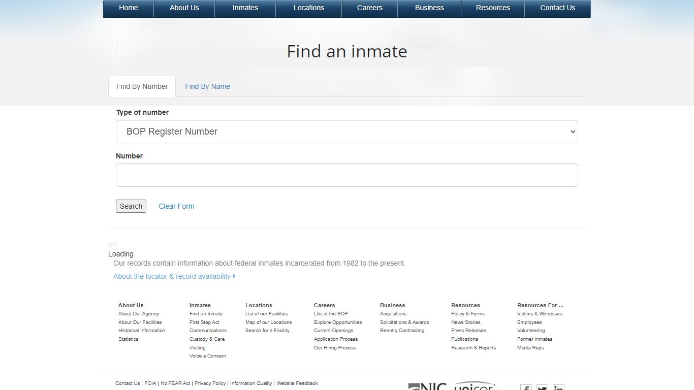 BOP: Federal Inmates By Number - Federal Bureau of Prisons
